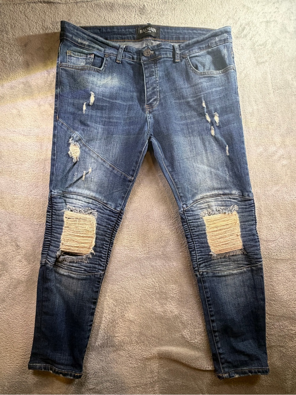 Balmain Men’s Blue Distressed Biker Jeans size 38